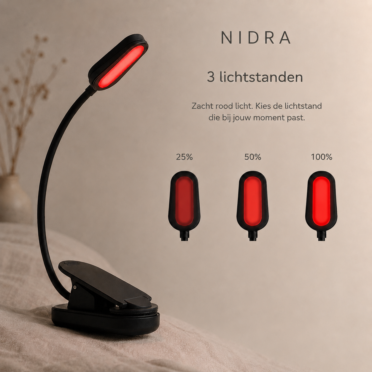 NIDRA Leeslampje met rood licht